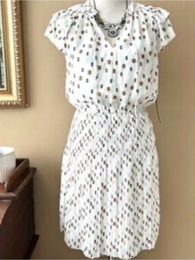 Current Air White Midi Dress with Brown and Black Dot Print